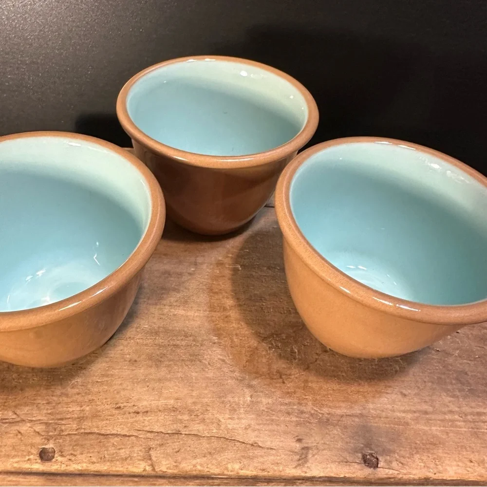 TS & T Chateau Buffet Cinnamon and Sky Blue Custard Cups- THREE Vintage Cups